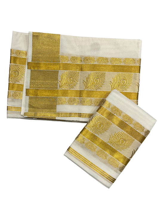 Southloom Premium Handloom Set Mundu with Kasavu and Golden Border (2.80 Mtr)