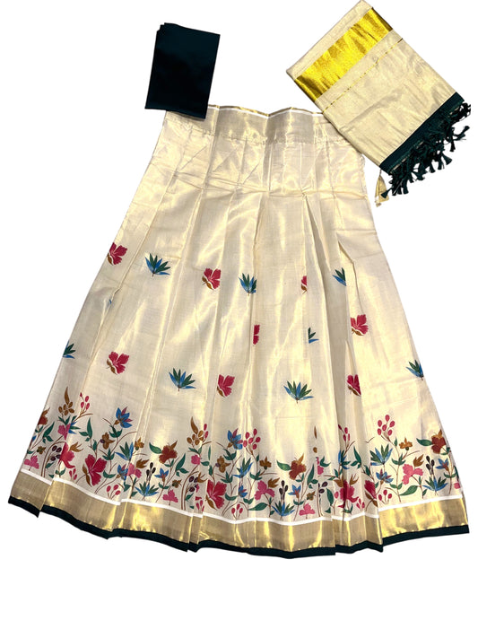 Southloom Semi Stitched Tissue Dhavani Set with Pavada and Green Blouse Piece