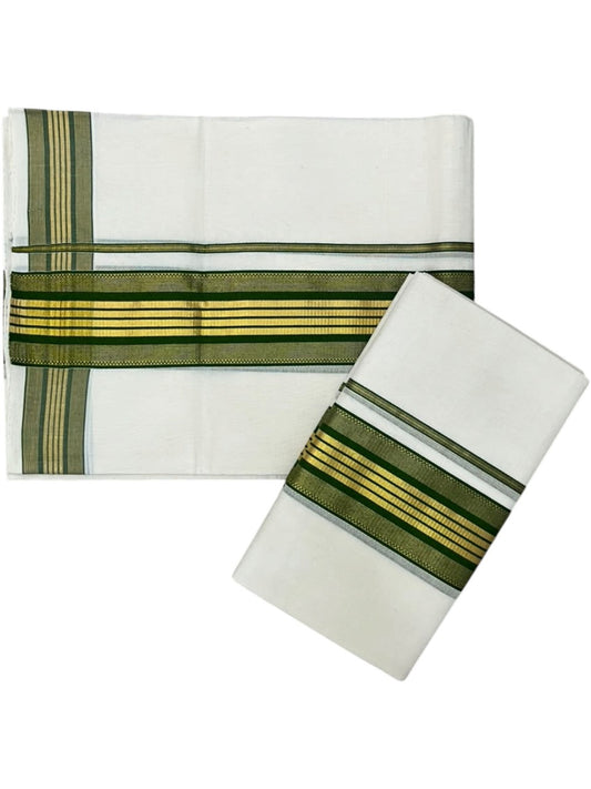 Southloom Premium Handloom Set Mundu with Kasavu With Green and Golden Border (2.80 Mtr) SL617