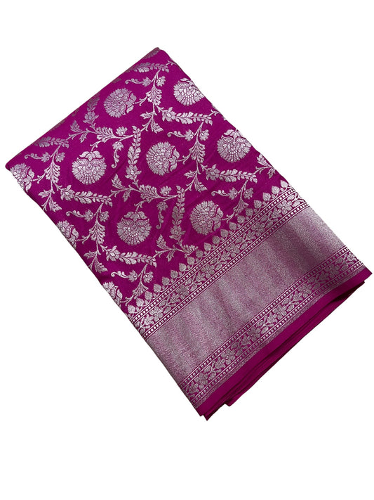Southloom Pure Banarasi Silk Saree with Woven Work on Body and Borders (Magenta)