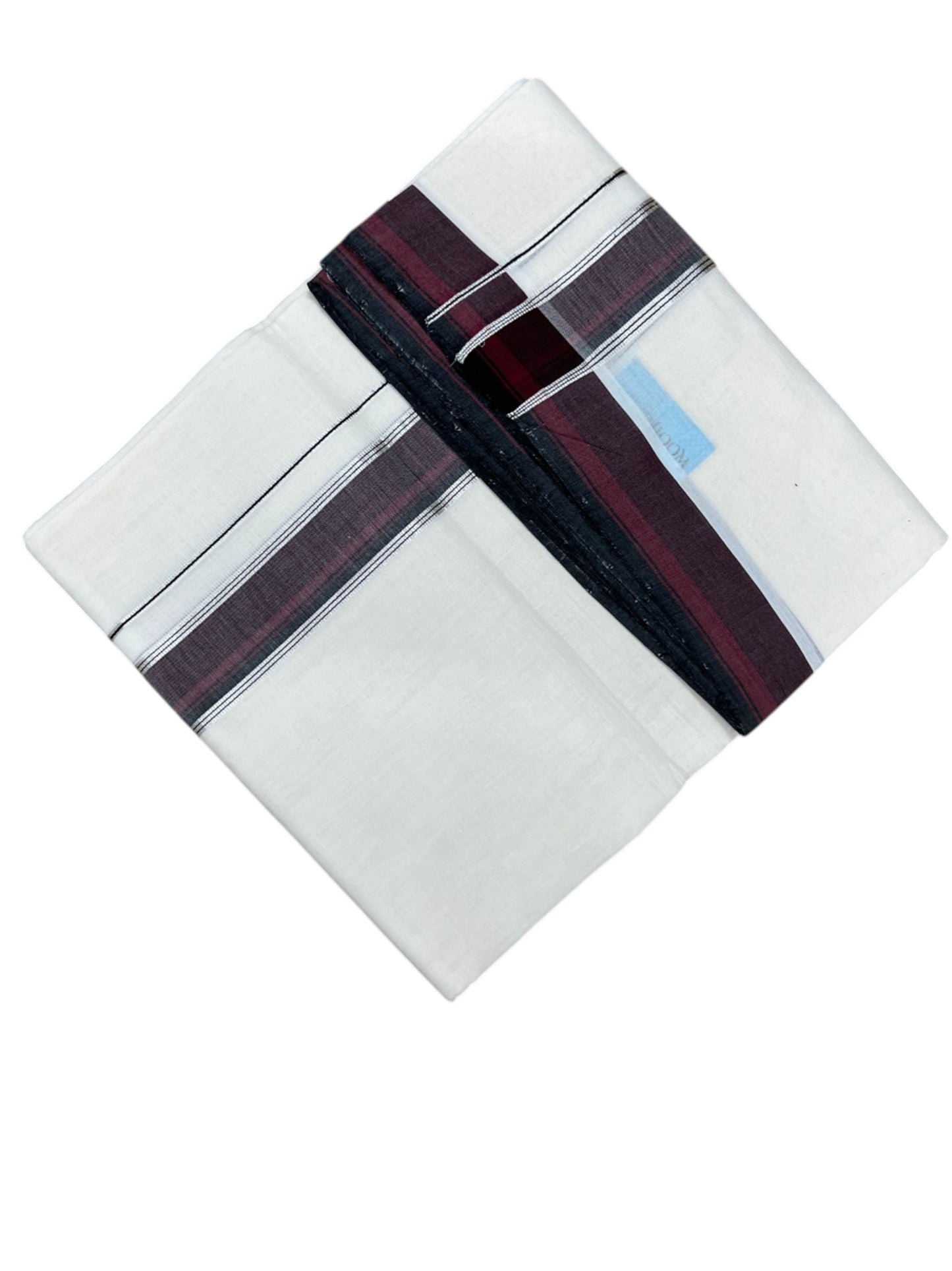 Southloom Unakkupaavu Premium Handloom Cotton Double Mundu with Silver Kasavu and Maroon Border