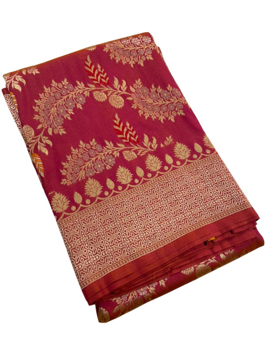 Southloom Pure Banarasi Silk Saree with Woven Work on Body and Borders (Pink And Orange))