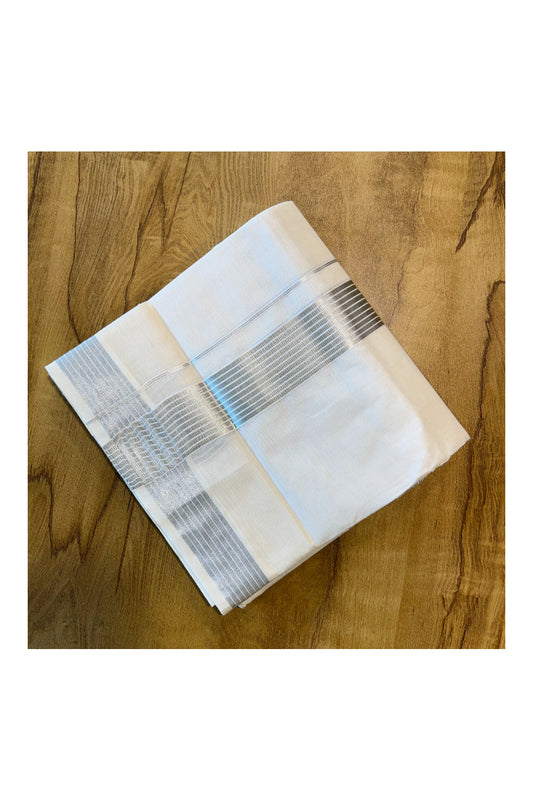 Pure Cotton Mundu with Silver Lines and Silver Border (South Indian Kerala Dhoti)