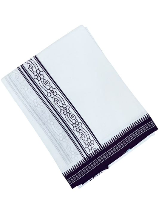 Southloom White Maroon Printed Single Mundu / Otta Mundu / Lungi (South Indian Kerala Dhoti)