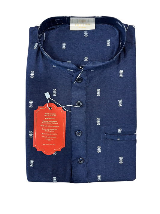 Southloom Blue Woven Patterns Semi Silk Short Kurta for Men