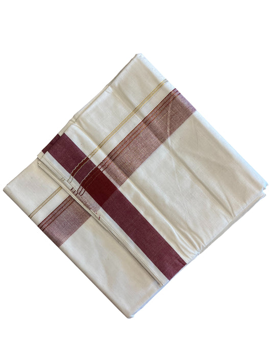 Southloom Pure Cotton Mundu with Maroon Lines and Maroon  Border (South Indian Kerala Dhoti)