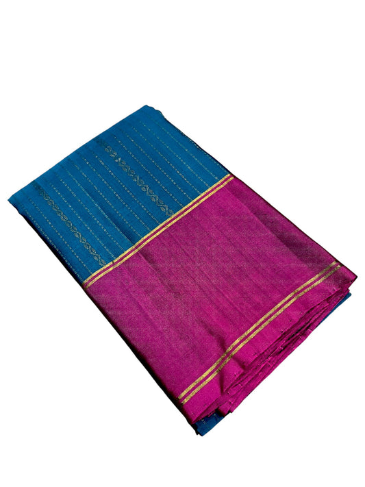Southloom Pure Handloom Kanchipuram Silk Saree with Butta Work (Blue & Magenta)