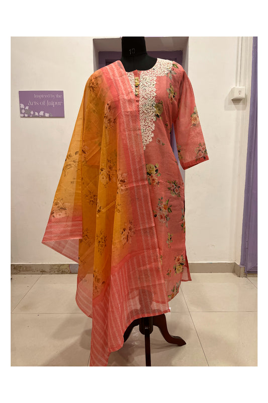 Southloom Stitched Semi Silk Salwar Set in Peach Floral Prints