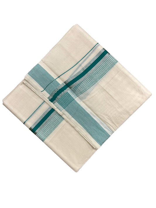 Southloom Kerala Pure Cotton Double Mundu with Silver Lines & Green Border (South Indian Dhoti)