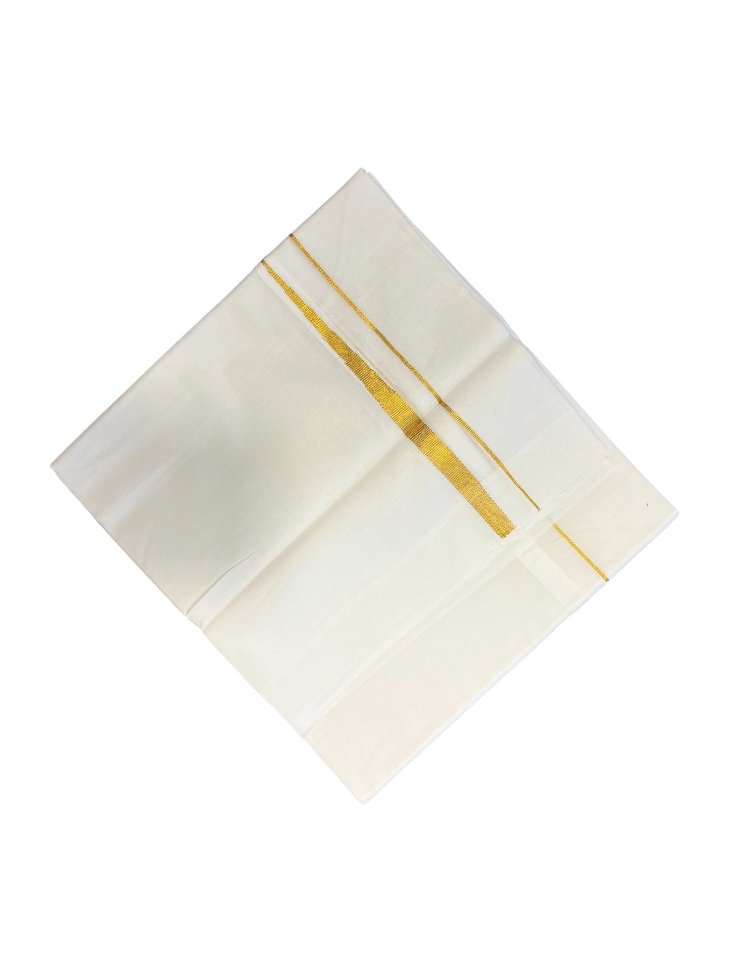 Pure White Cotton Double Mundu with Gold Chutti Kara (South Indian Dhoti)
