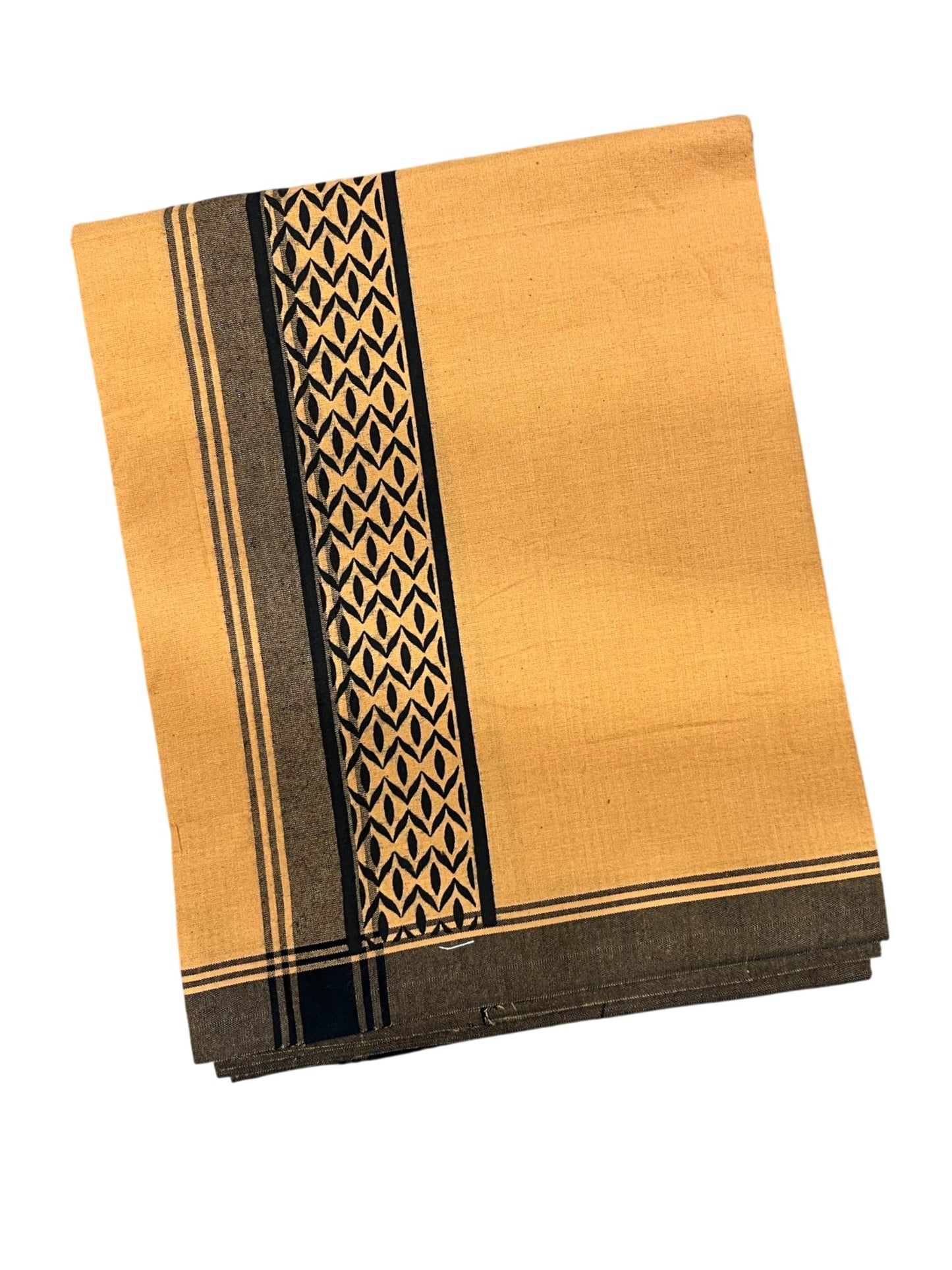 Southloom Saffron (Kaavi) Black Printed Single Mundu / Lungi (South Indian Kerala Dhoti)