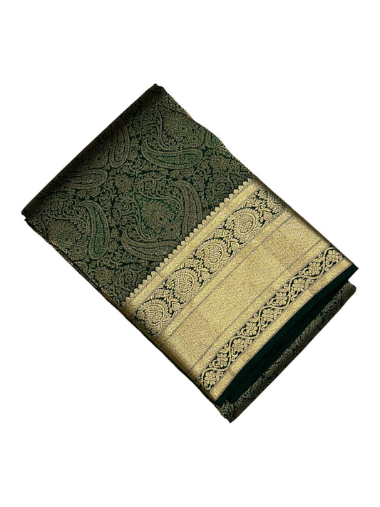 Southloom Pure Handloom Bridal Kanchipuram Silk Saree with Korvai Work (Green)