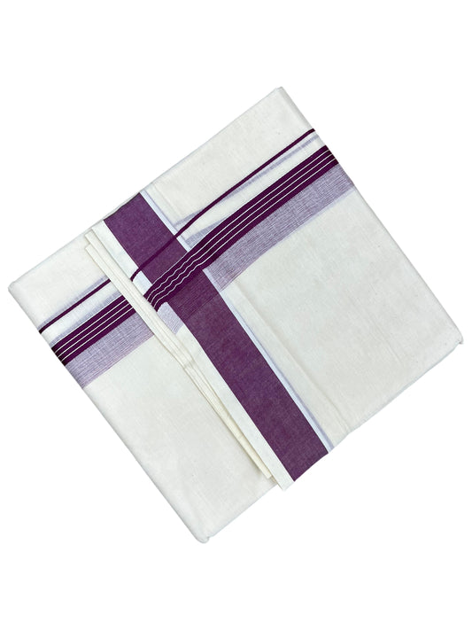 Southloom Pure Cotton Mundu with Purple Border (South Indian Kerala Dhoti)