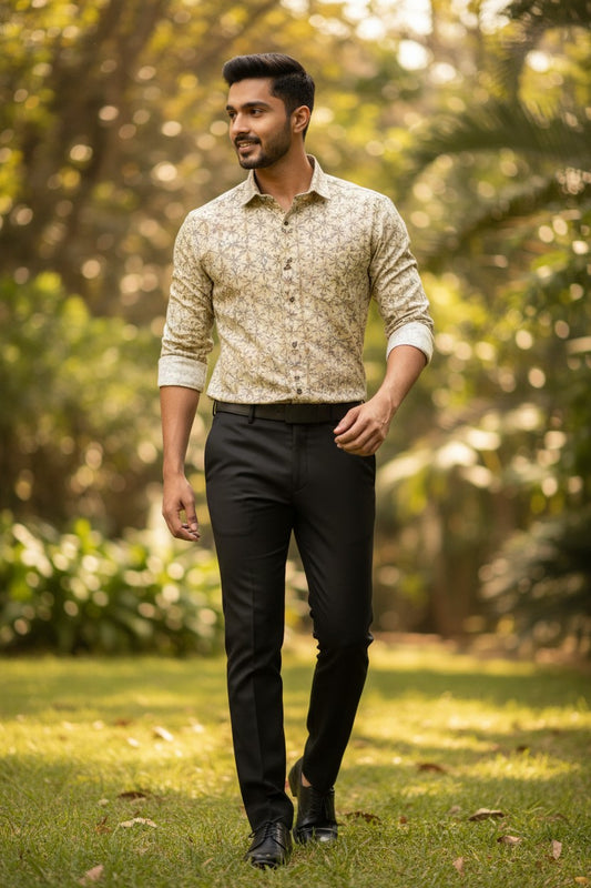 Southloom Pure Cotton Yellow Printed Shirt SLSHIRT 44 FS