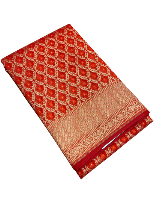 Southloom Cotton Banarasi Silk Saree with Woven Work on Body and Borders (Red & Orange)