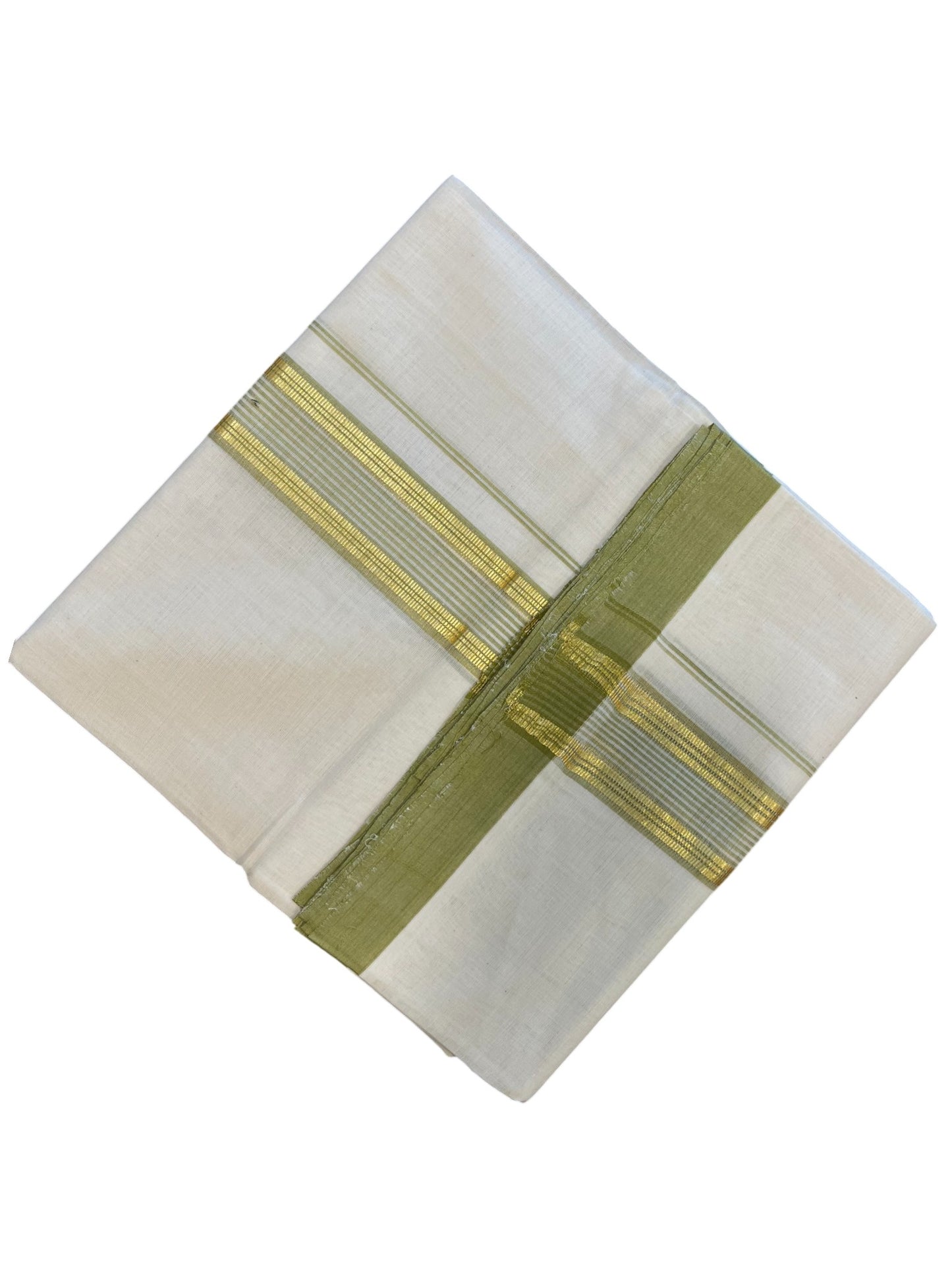 Southloom Premium Handloom Cotton Double Mundu with Gold and Green Border