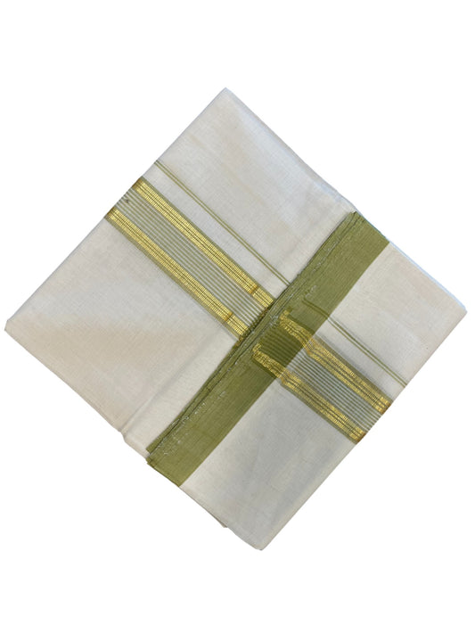 Southloom Premium Handloom Cotton Double Mundu with Gold and Green Border