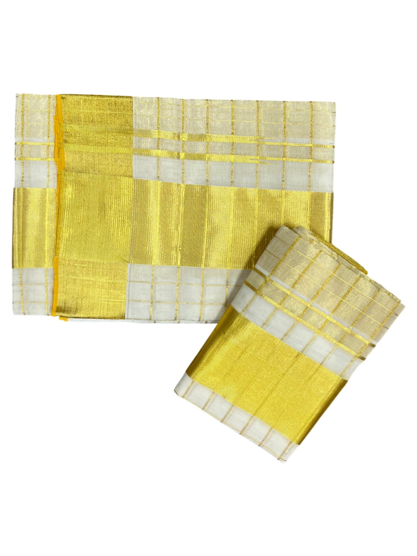 Southloom Super Premium Balaramapuram Handloom Check Cotton Wedding Pudava Set Mundu