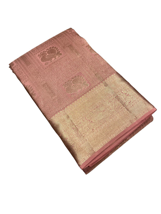 Southloom Pure Handloom Bridal Kanchipuram Silk Saree with Korvai Work (Peach)