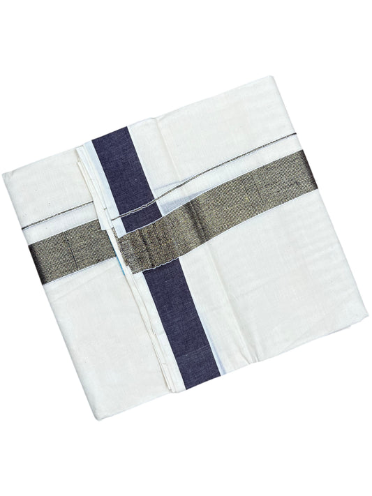 Southloom Kerala Pure Cotton Double Mundu with Dark Purple Border (South Indian Dhoti)