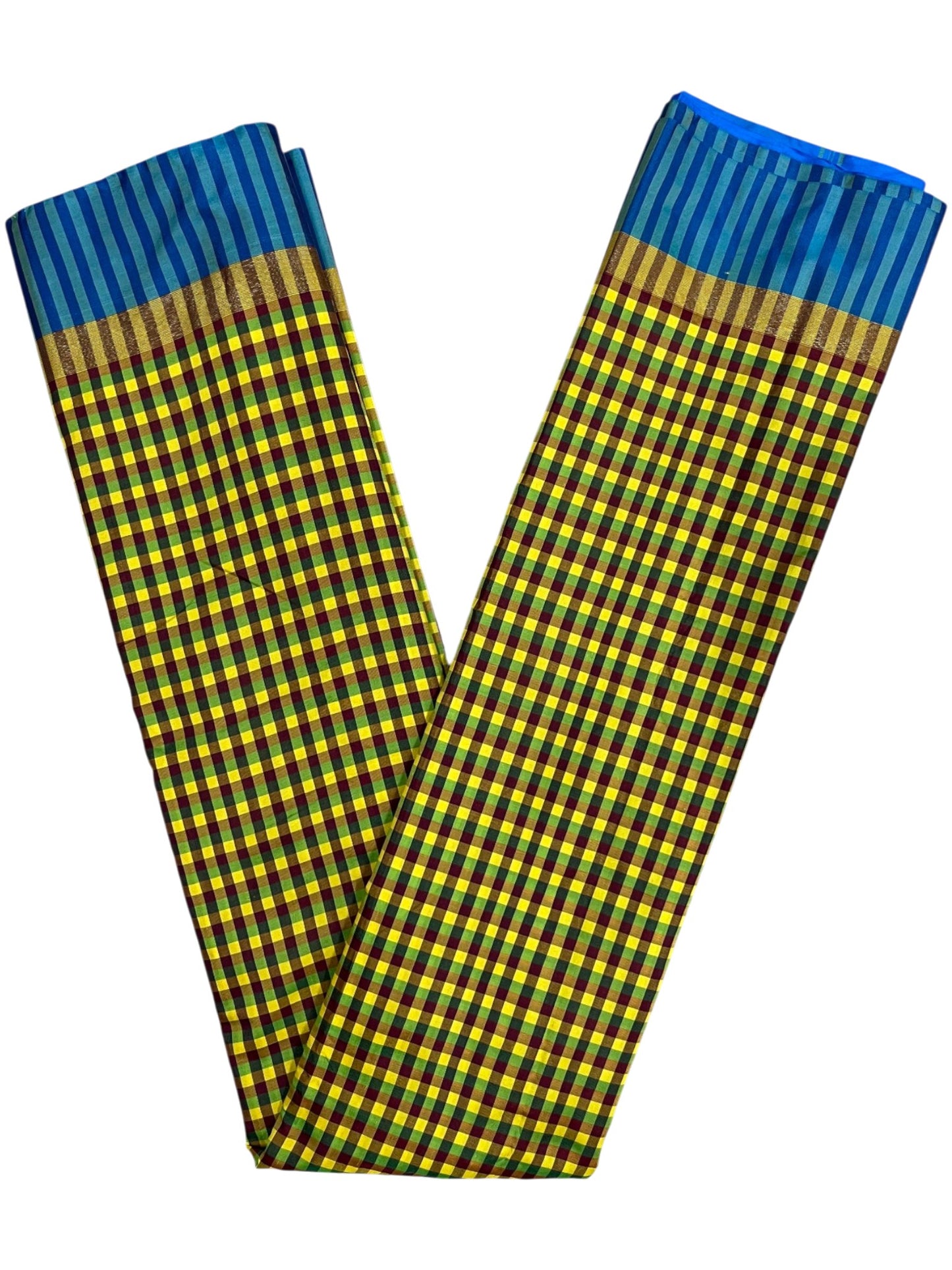 Southloom Semi Silk Saree with Micro Check on  Body in Yelloew And Blue