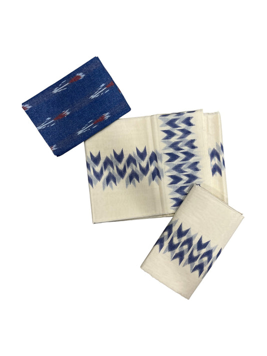 Southloom Ikat Design Blue Printed Set Mundu with Blouse Piece 2.80Mtrs