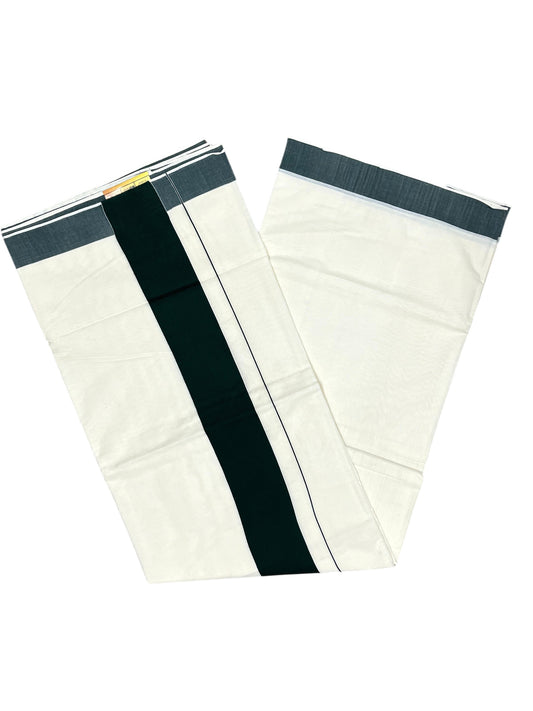 Southloom Kerala Pure Cotton Plain Kasavu Saree with Dark Green Border 3 inch