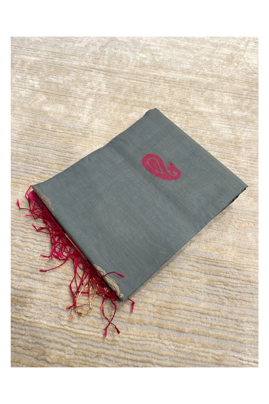 Southloom Pure Handloom Cotton Silk Saree With Handwoven Work Across Body and Blouse In Grey And Pink