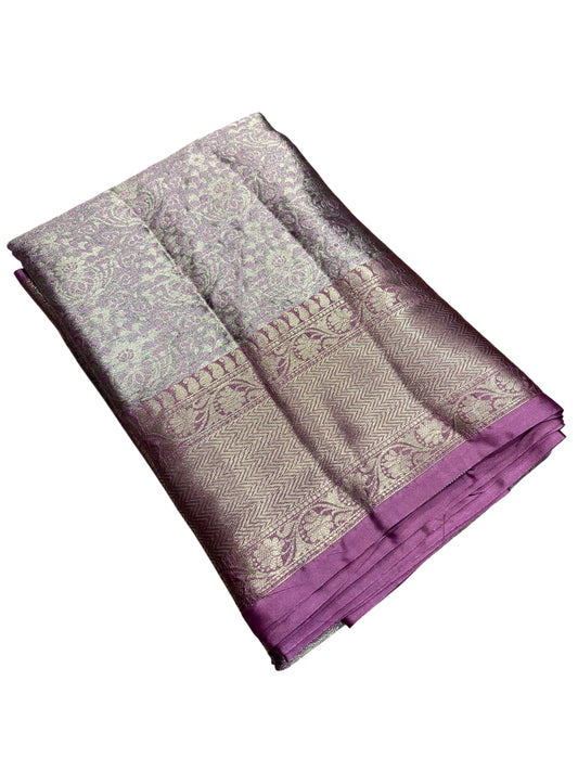 Southloom Semi Banarasi Katan Tissue Saree with Woven Work on Body and Borders (Pink & Lavendar)