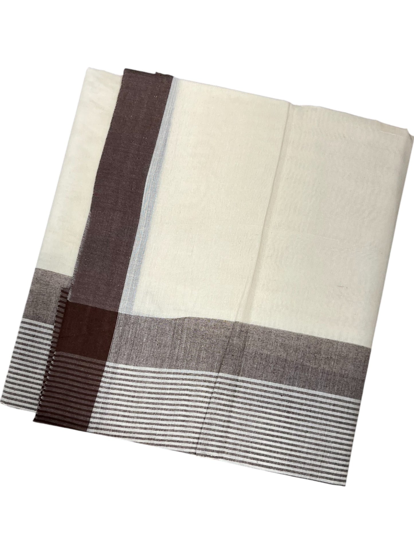 Southloom Kerala Pure Cotton Double Mundu with Brown Lines Border (South Indian Dhoti)