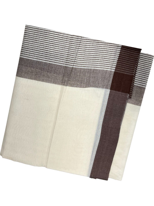 Southloom Kerala Pure Cotton Double Mundu with Brown Lines Border (South Indian Dhoti)