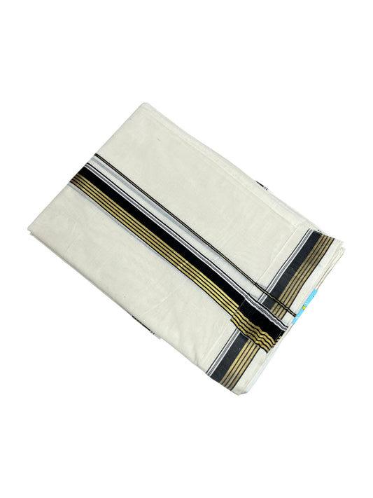 Southloom Kerala Cotton Velcro Double Mundu with Black And Gold Kasavu Border (South Indian Kerala Dhoti)