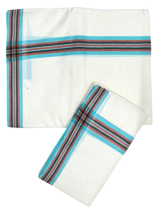 Southloom Kerala Mulloth Cotton Single Mundum Neriyathum with Multicolor Border In 2.80 Mtrs