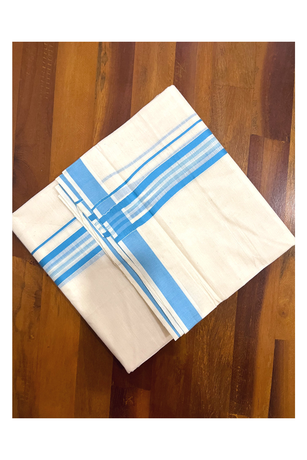 Kerala Cotton Double Mundu with Blue Line Border (Onam Mundu 2023)