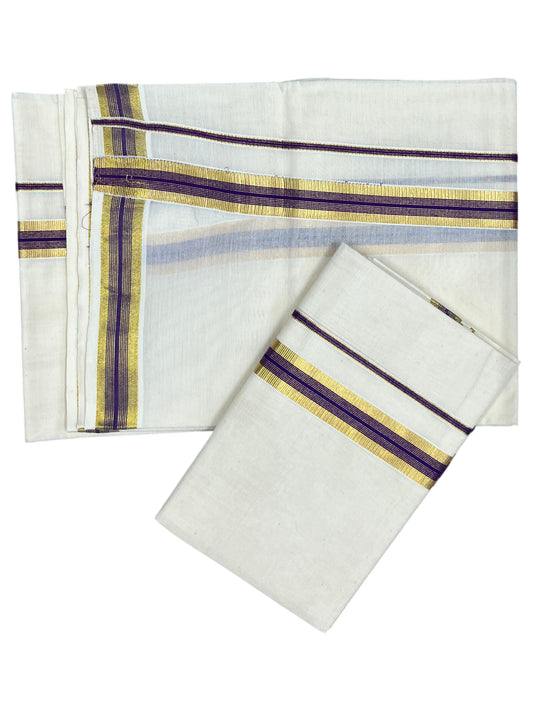 Southloom Pure Cotton Kerala Single Set Mundu (Mundum Neriyathum) with Violet and Kasavu Border 2.80 Mtrs SLKK SL523