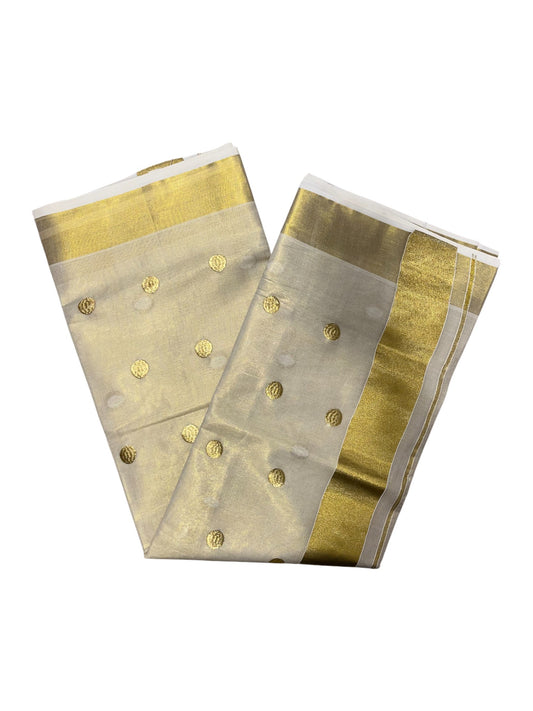 Kerala Tissue Kasavu Plain Saree with Gold Polka with Embroidery Works