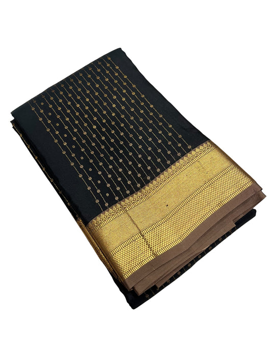 Southloom Pure Handloom Kanchipuram Silk Saree with Butta Work (Black & Brown)