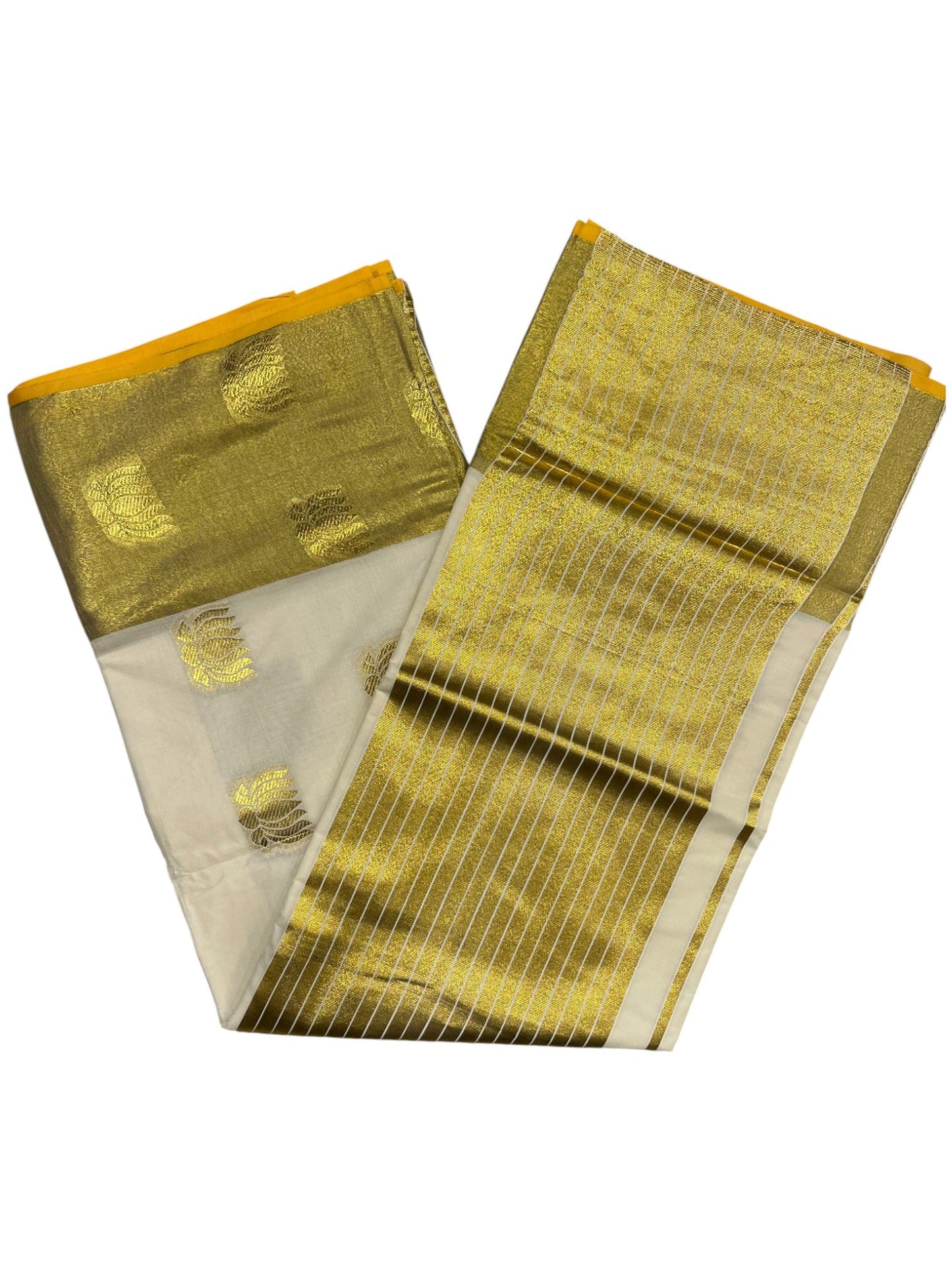 Southloom Kerala Cotton Kasavu Saree with Lotus Woven Work