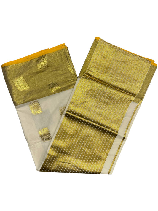 Southloom Kerala Cotton Kasavu Saree with Lotus Woven Work