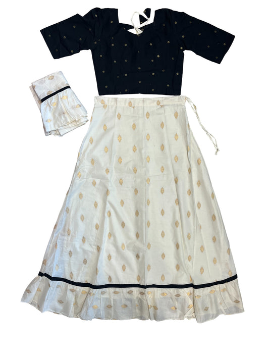 Southloom Stitched Cotton Dhavani Set with Pavada and Black Blouse Piece