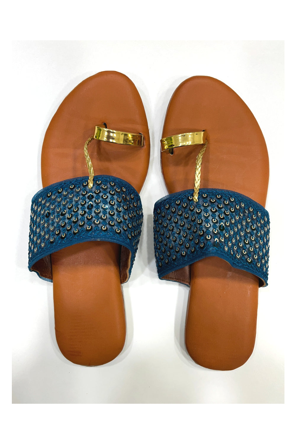 Southloom Jaipur Handmade Embroidered Orange With Blue Sandals