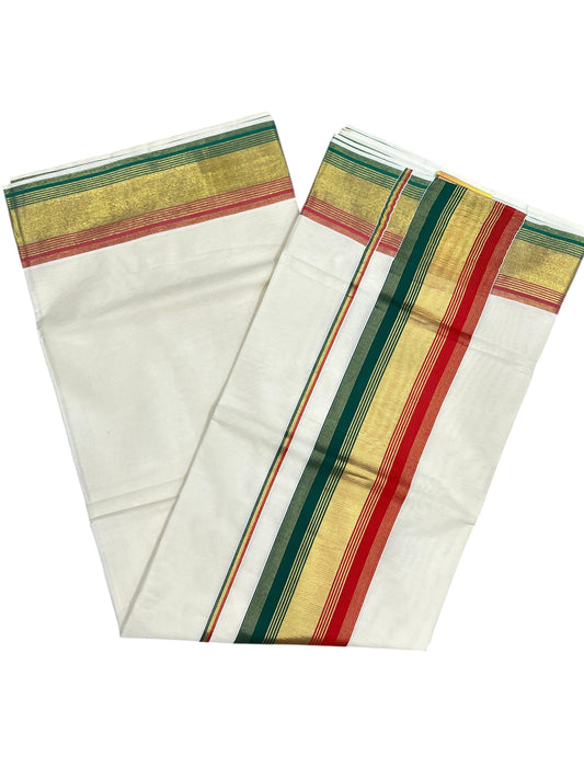 Southloom Kerala Cotton Kasavu Saree with Green And Orange Border SL529
