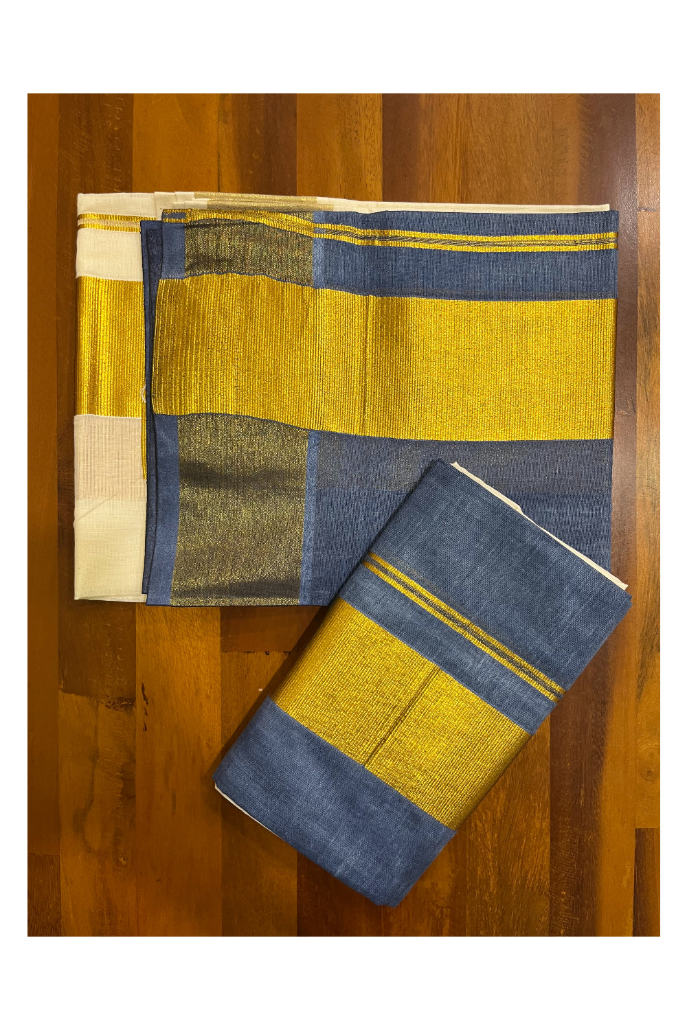 Southloom Tie & Dye - Half & Half  Multi Colour Dark Blue Design Set Mundu (Mundum Neriyathum) with Super Soft Cotton