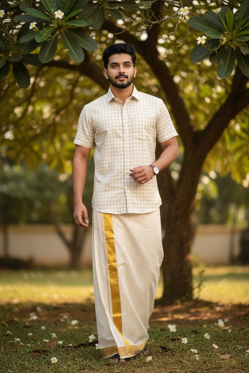 Southloom Pure Cotton Beige Check Shirt SLSHIRT 40 HS