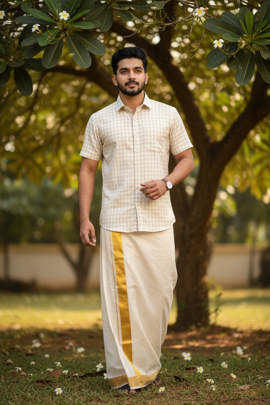 Southloom Pure Cotton Beige Check Shirt SLSHIRT 40 HS