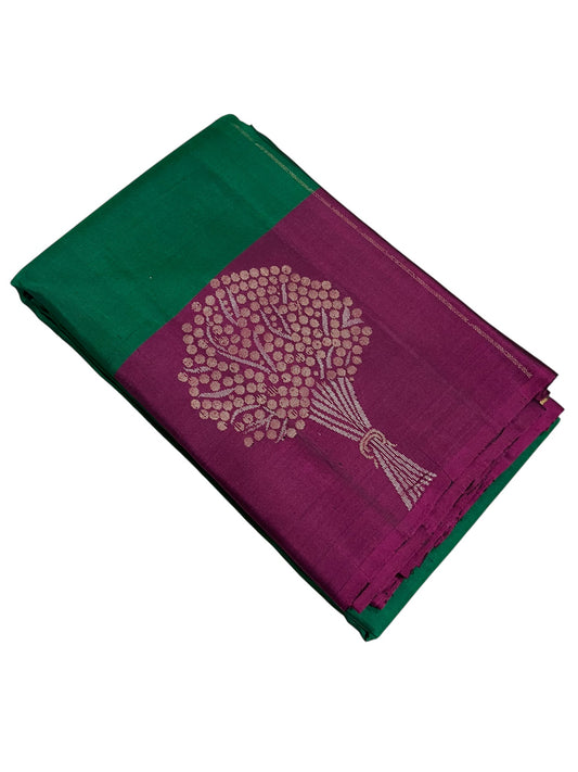 Southloom Pure Handloom Kanchipuram Silk Saree with Butta Work (Green & Purple)