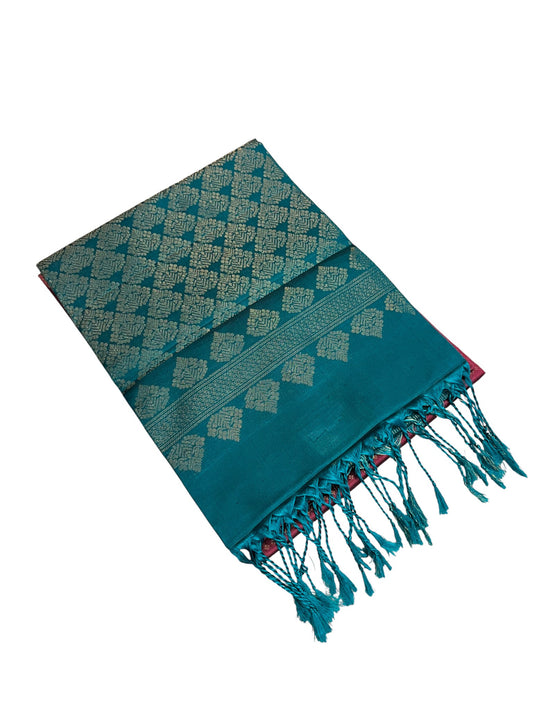 Southloom Pure Handloom Kanchipuram Silk Saree with Butta Work (Maroon & Blue)