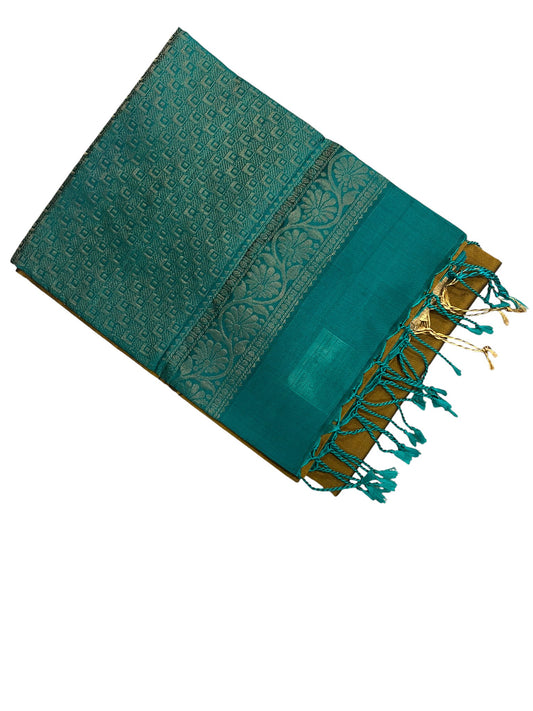 Southloom Pure Handloom Kanchipuram Silk Saree with Butta Work (Brown & Green)
