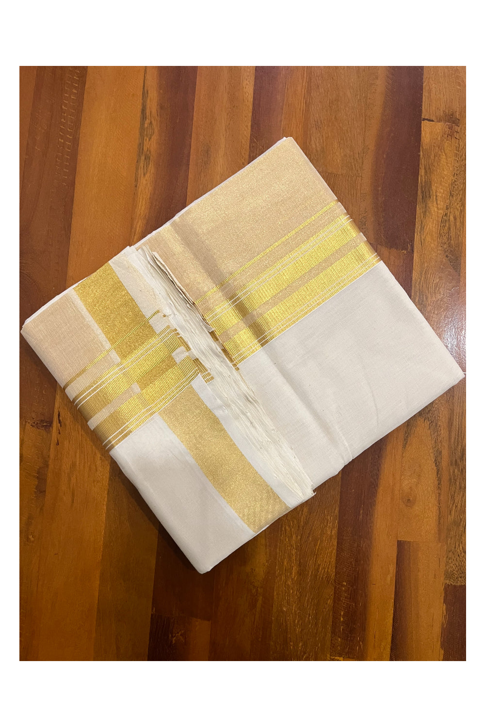 Southloom Premium Handloom Pure Cotton Wedding Mundu with Tissue Kasavu on Border (South Indian Kerala Dhoti)