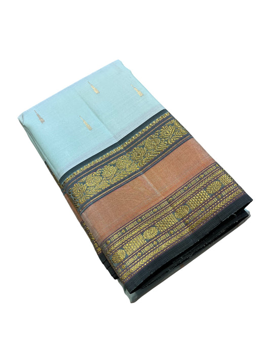 Southloom Pure Handloom Kanchipuram Silk Saree with Korvai Work (Blue & Green )